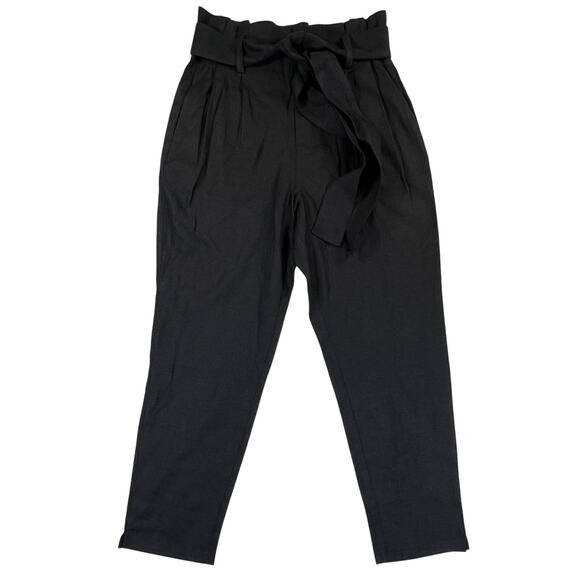 ON 34th Paperbag Pants Women's 8 Black Linen Blend Cropped High Rise NWT - Picture 1 of 10